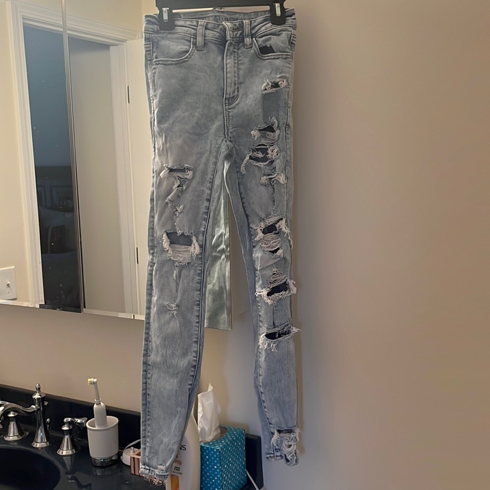 Super high rise ripped skinny jeans form American eagle